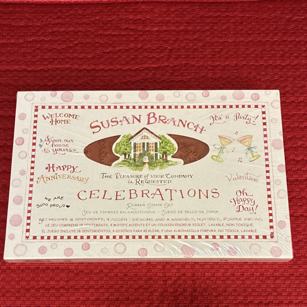NIB Susan Branch Mounted Rubber Stamp Set 18 Sentiments 4 Accents Celebrations